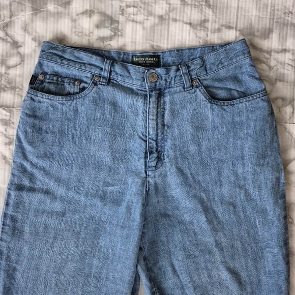 Vintage Ralph Lauren Linen Denim Pants Tapered Leg Light Blue - Picture 4 of 9